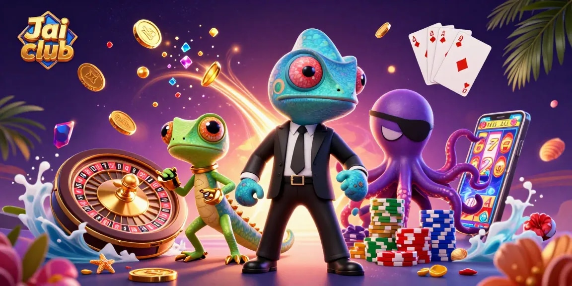 Join the excitement of Jai club with a dynamic scene featuring colorful gaming elements and characters.