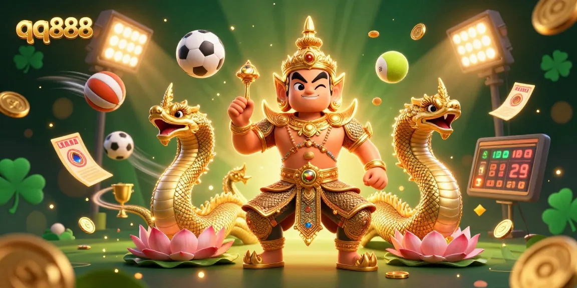 Engage with thrilling gameplay at qq888, featuring a vibrant 3D casino scene with interactive sports elements.