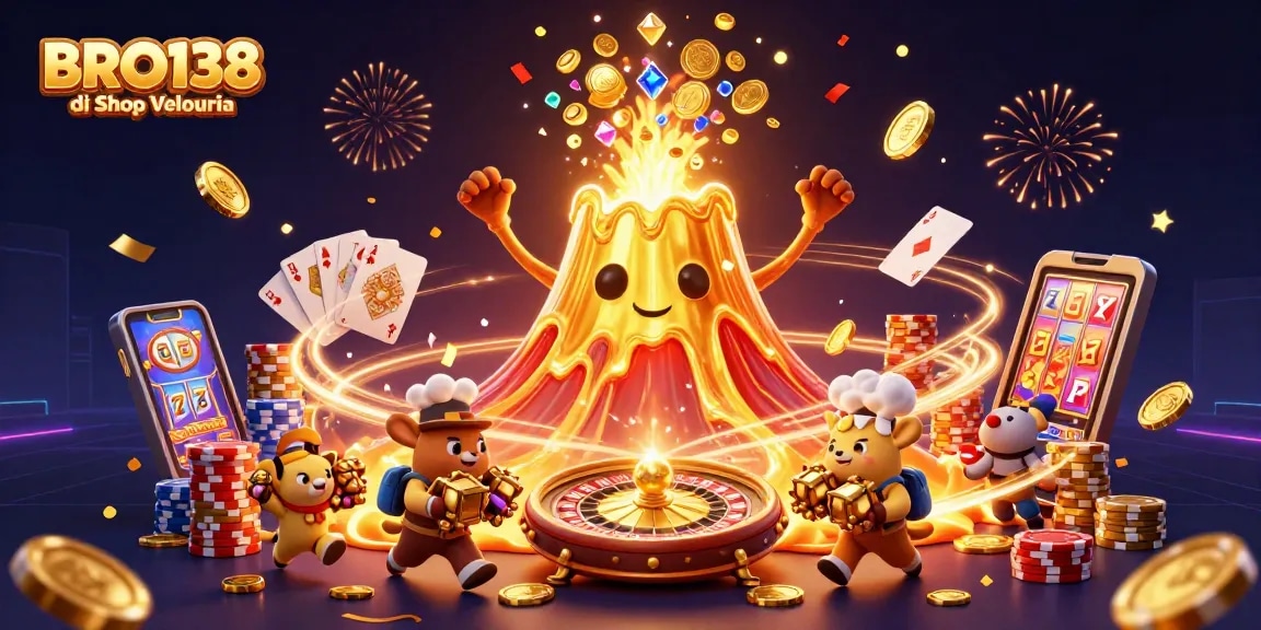 Experience the excitement of BRO138 di Shop Velouria with a thriving scene of slot games and treasures.