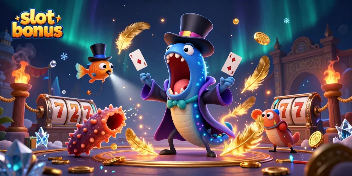 Engage with slot bonus action in this lively, colorful underwater casino scene featuring gambling elements.