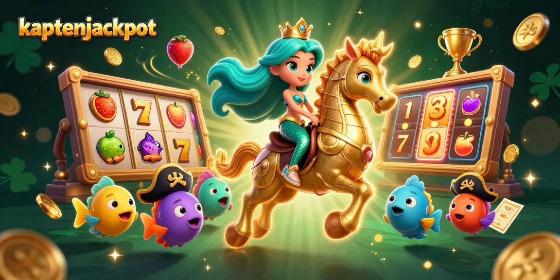 Engage with kaptenjackpot and explore rich casino elements in a vibrant 3D illustration.