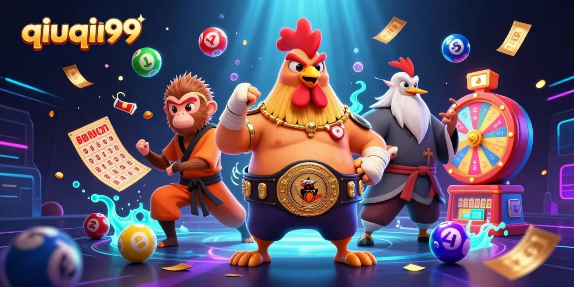 Engage with qiuqiu99 in a vibrant, detailed 3D gambling scene featuring dynamic characters and elements.