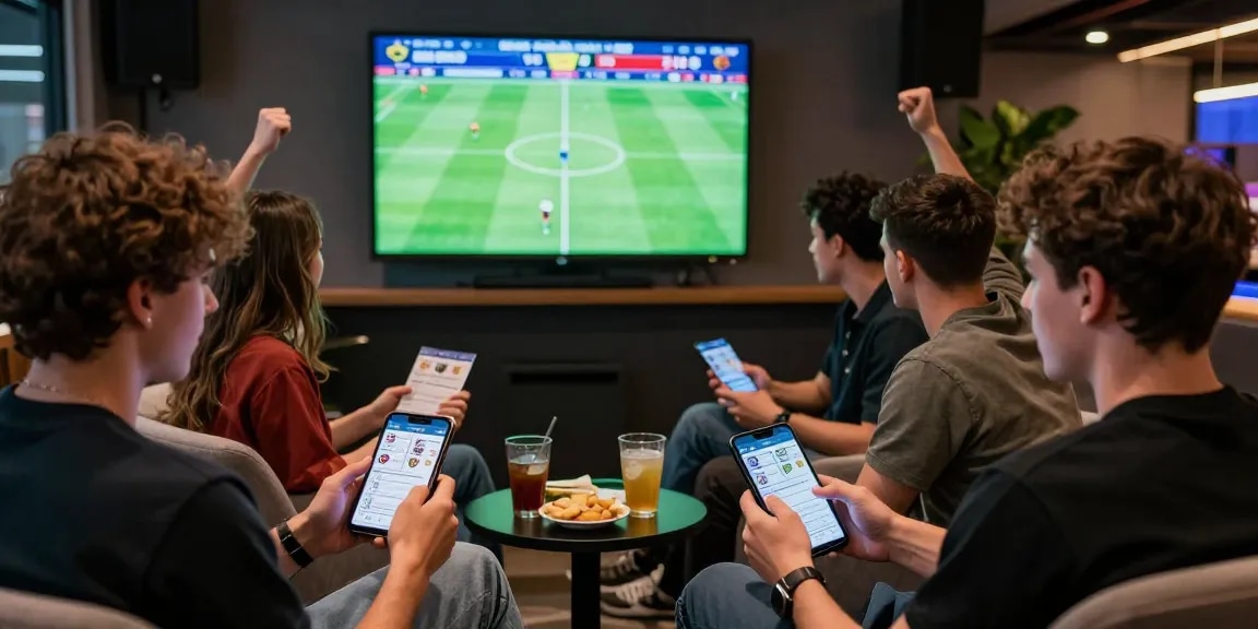 Exciting betting scene for Daftar Bola88 with friends engaged in sports betting.