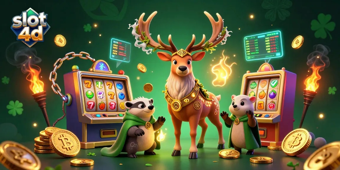Spin on slot 4d with Celtic druid stag and jackpot symbols in vibrant 3D art.