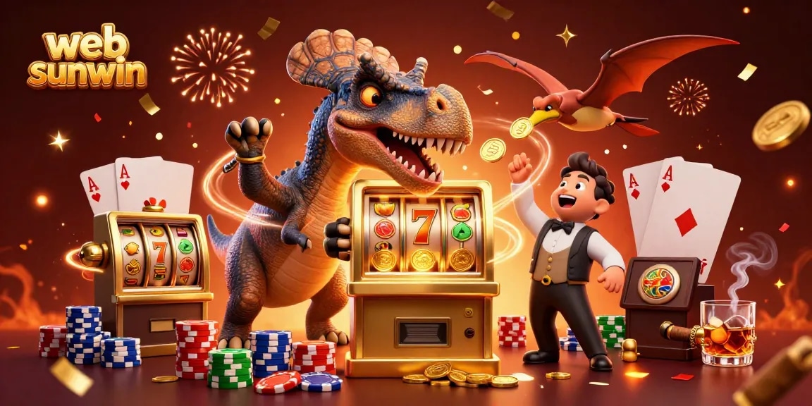 Experience jackpot excitement with web sunwin's vibrant casino scene including dinosaurs and slots.