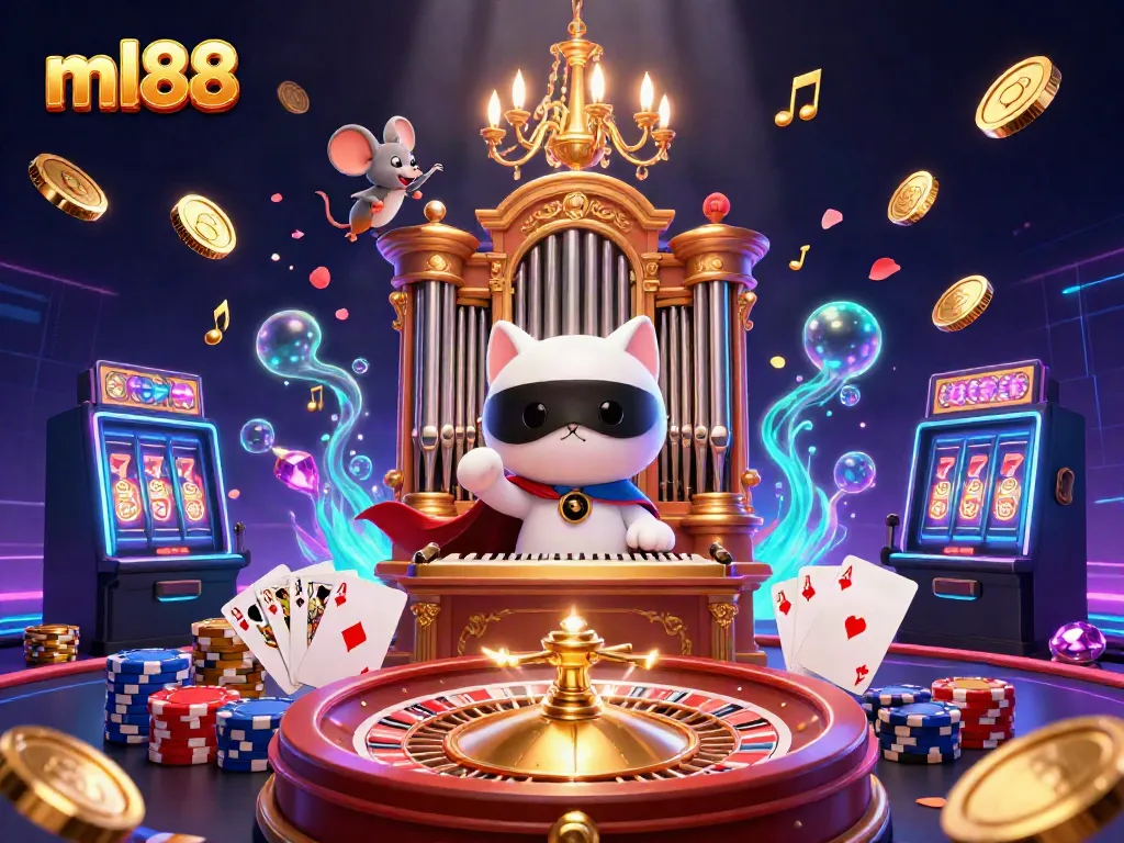 Experience the excitement of ml88 with a vibrant 3D casino illustration showcasing thrilling games and dynamic imagery.