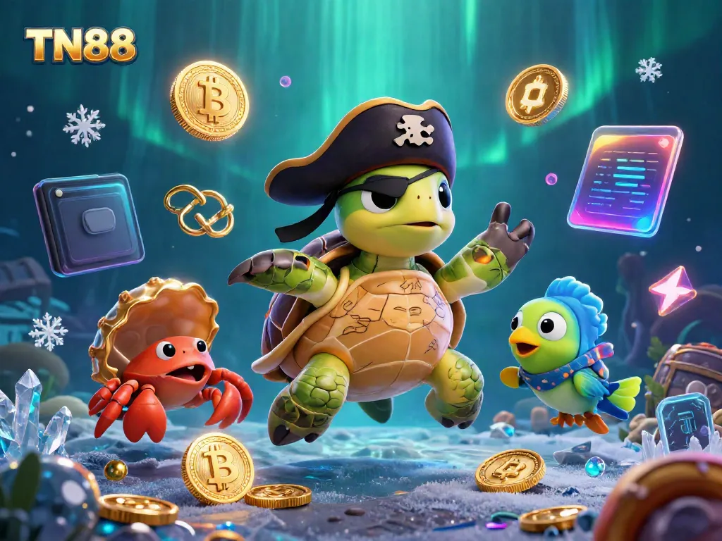 Experience the thrilling adventures at TN88 with a pirate turtle and friends among treasure.