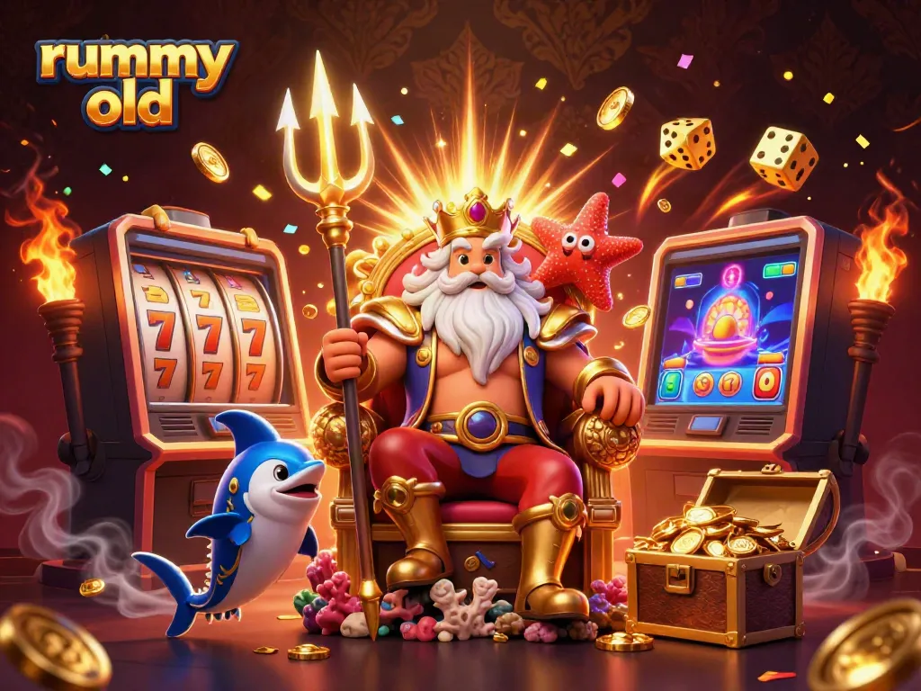 Gambaran rummy old dengan karakter raja dan elemen perjudian, menawarkan permainan yang seru dan mengasyikkan.