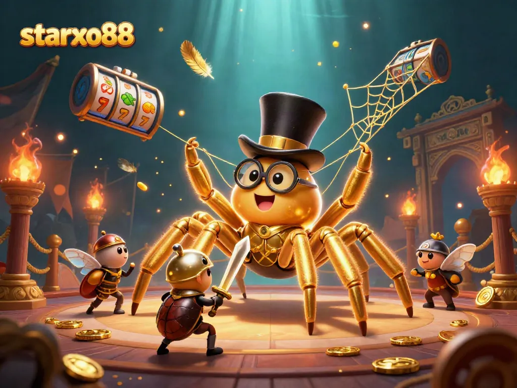Engage with thrilling slots action at starxo88, featured in an exciting casino illustration