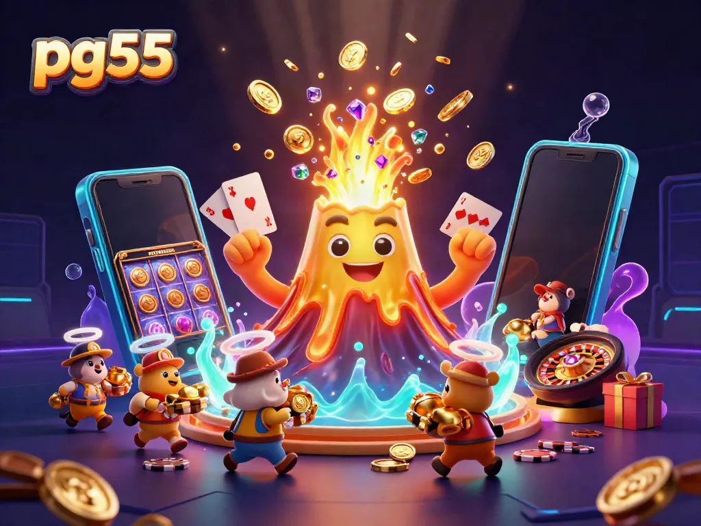 Experience thrilling action at pg55 with a golden volcanic eruption of treasures, slots, and gaming excitement.