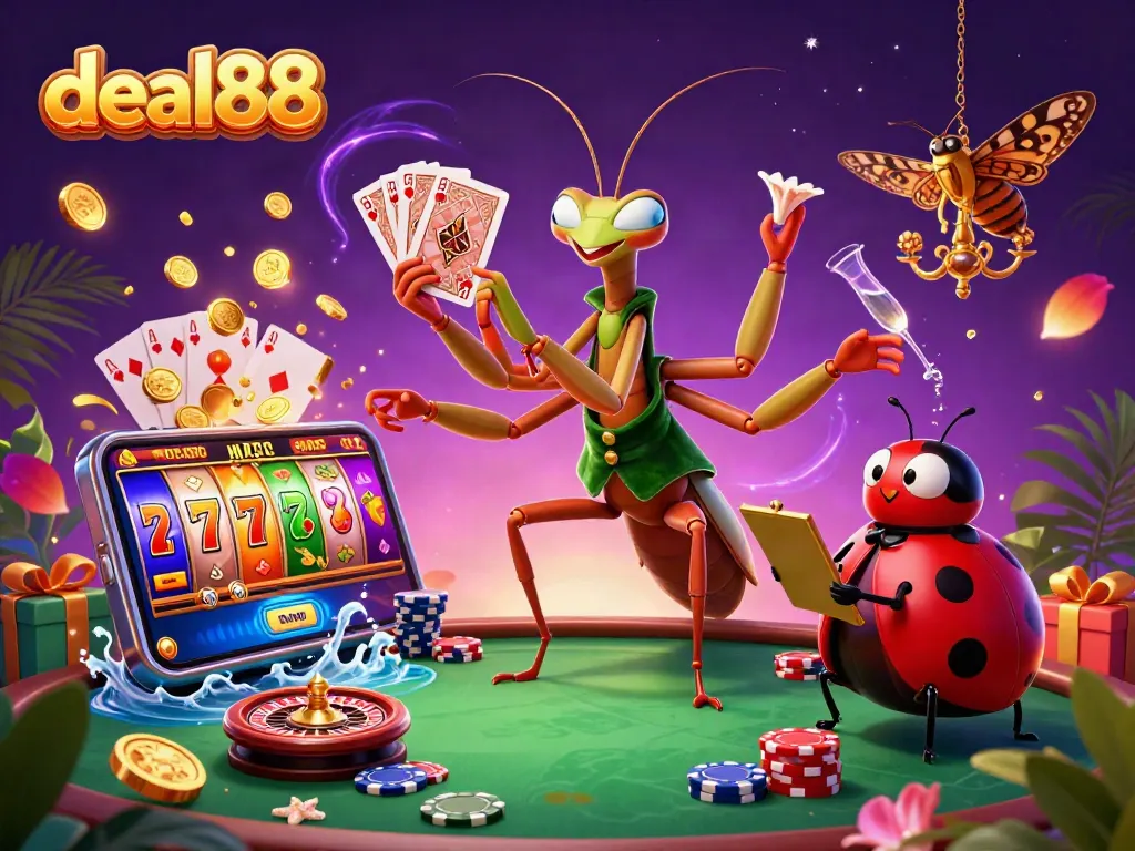 Engage in thrilling gaming excitement with deal88 in this vibrant casino illustration.