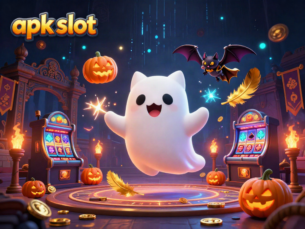 Slot apk yang menarik dengan kucing hantu dan kelelawar dalam suasana kasino yang mendebarkan.