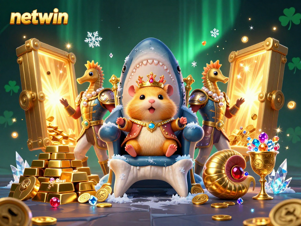 Netwin features a golden hamster king and treasure elements, showcasing online casino excitement.
