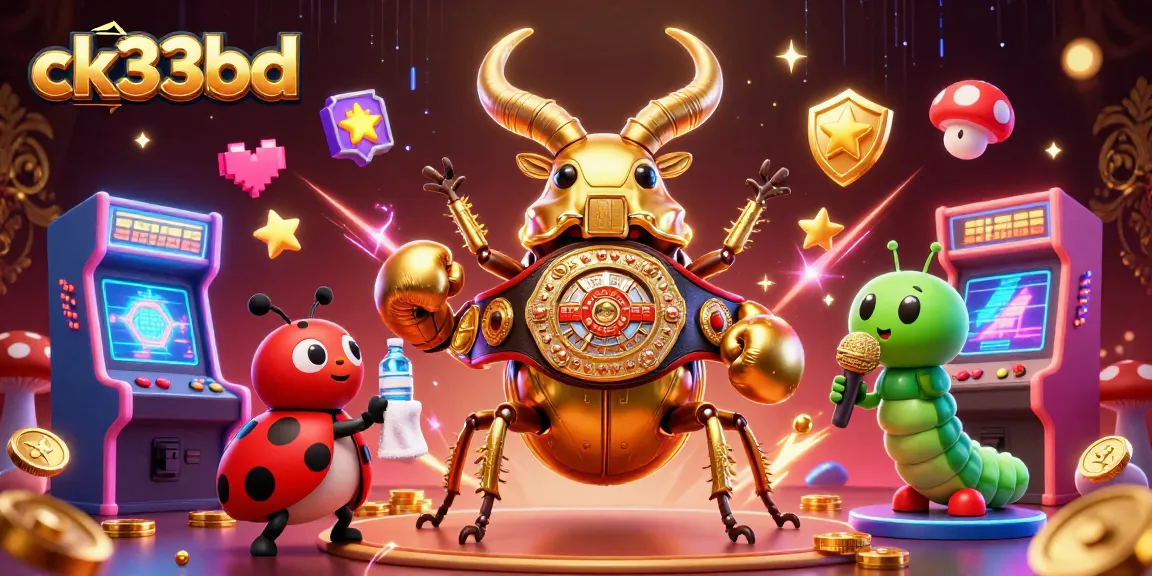 Experience vibrant gameplay with ck33bd as a golden stag beetle battles in a dynamic casino scene.