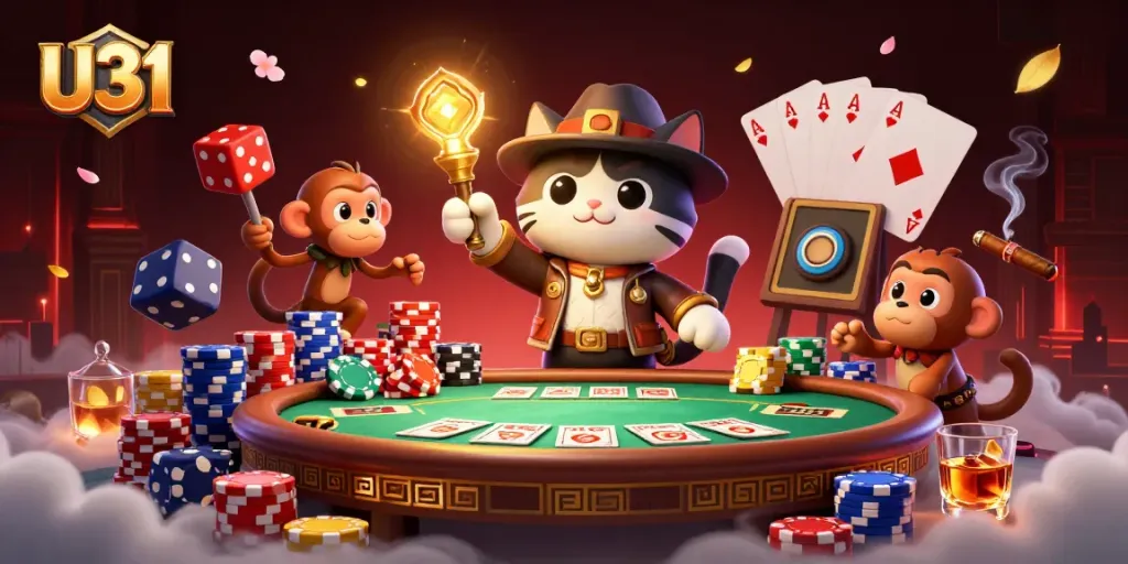 Engage with U31's thrilling 3D casino adventure filled with vibrant poker scenes and ancient treasure.
