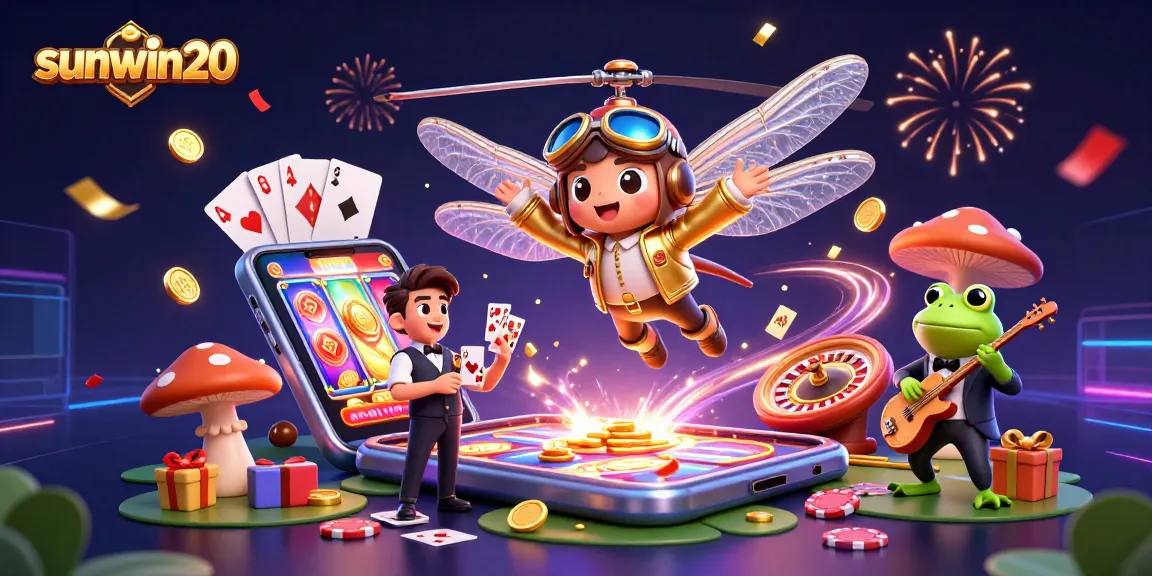 Experience thrilling wins with sunwin20 in a vibrant 3D casino scene packed with colorful games and festive energy.