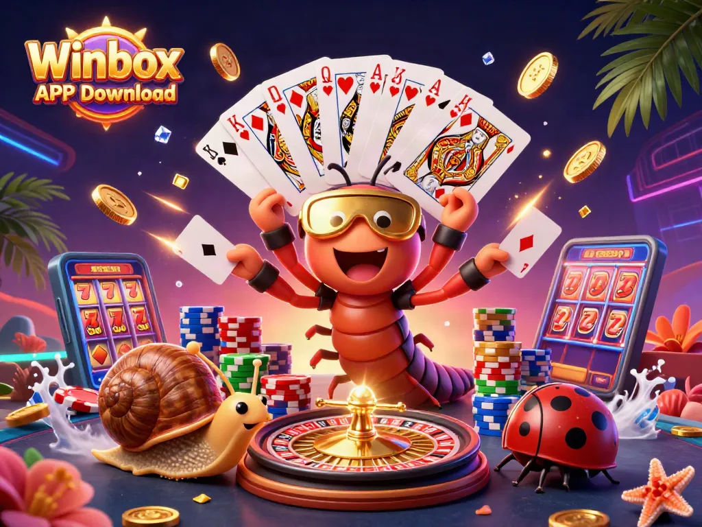 Experience exciting gameplay with Winbox APK Download in this vibrant 3D casino illustration.