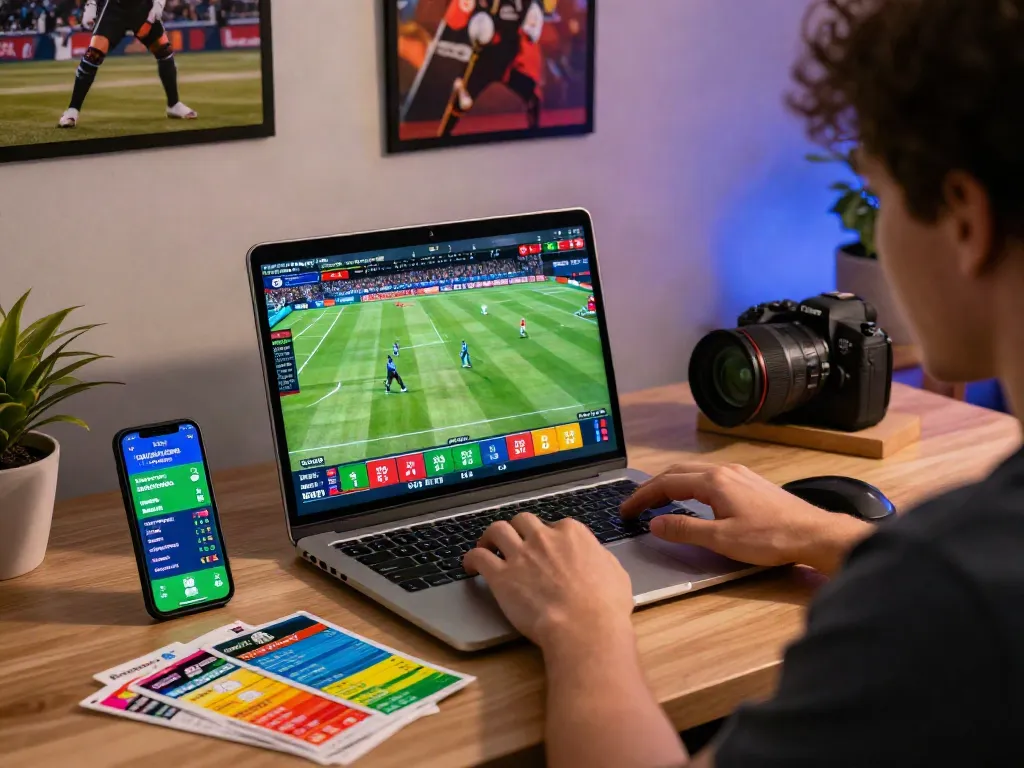 Exciting scene of a user engaging with lotus365 online betting on cricket, football, and tennis.