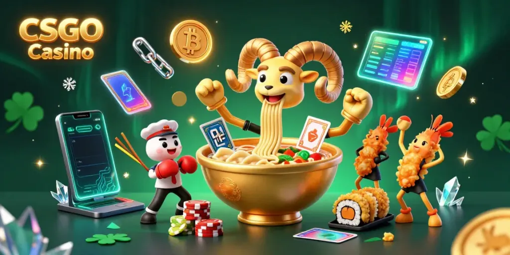 Experience the thrill of CSGO Casino with animated characters and crypto elements.