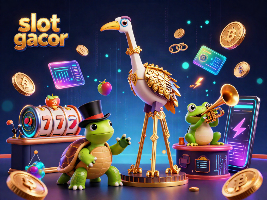 Visualisasi dinamis saat bermain slot gacor dengan simbol jackpot dan elemen kasino digital lainnya.