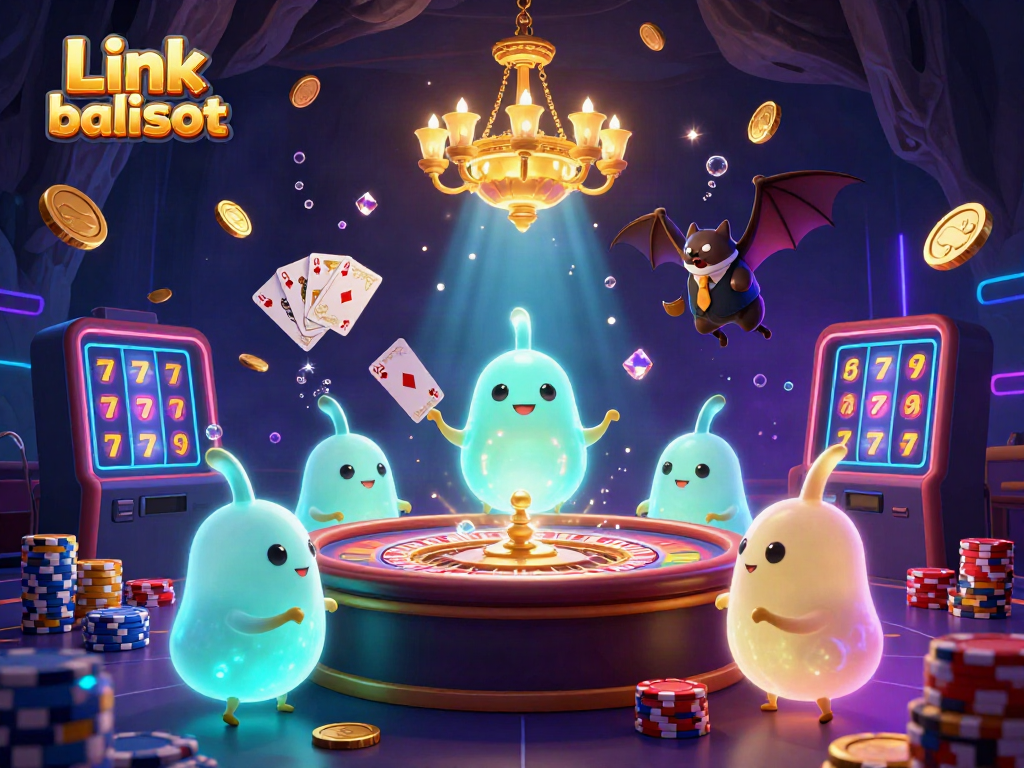Engage with the exciting world of Link balislot through a dynamic casino scene illuminated by glowworms and vibrant gaming elements.