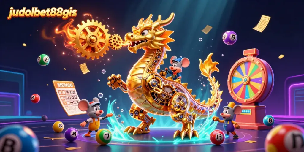 Experience the excitement of judolbet88gis with a dazzling golden dragon and vibrant casino elements.