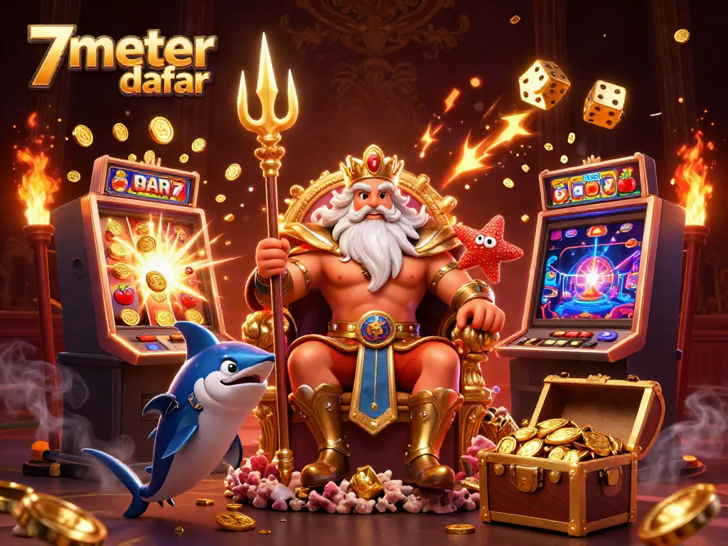 Experience the excitement of winning at 7meter daftar with a vibrant casino-themed 3D scene.