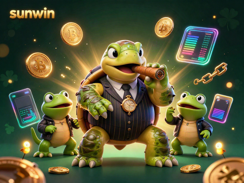 Experience thrilling gameplay with sunwin's vibrant casino illustration featuring engaging characters and crypto elements.