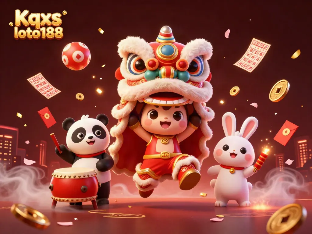 Experience the excitement of Kqxs loto188 with a lively 3D illustration of lottery winners and festive elements.