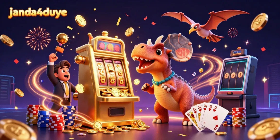 Slot jackpot yang dimenangkan oleh janda4duye melalui dinosaurus bermain, dengan efek visual menawan di kasino.