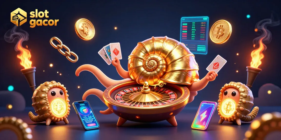 Engage in exciting slot gacor gameplay with colorful characters, crypto elements, and rich casino ambiance.