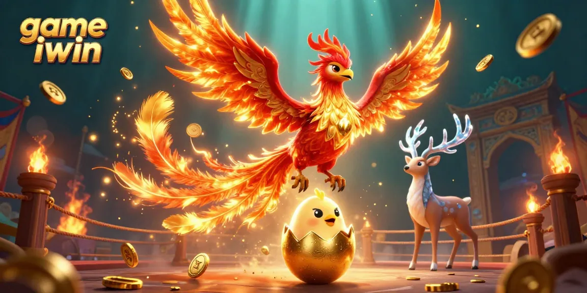 Engage with game iwin as a fiery phoenix and mystical stag bring excitement and fortune in this online casino scene.