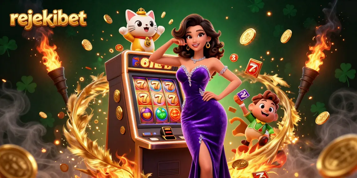 Experience winning with rejekibet, showcasing vibrant slot machine action and fortune cat excitement.