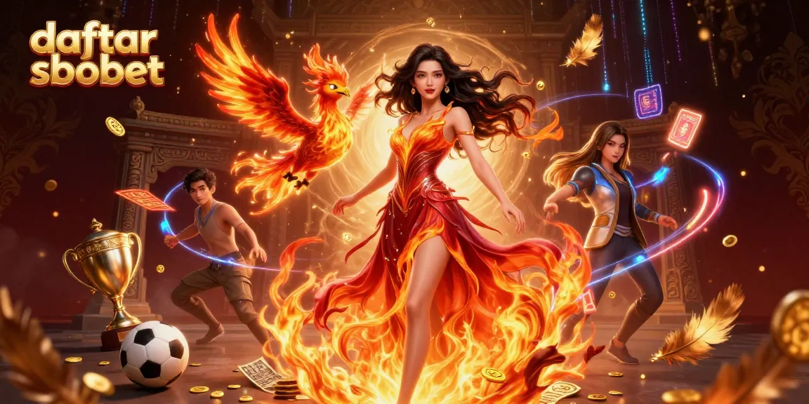 Bet on sports with daftar sbobet in a vibrant 3D illustration featuring Asian woman and phoenix.