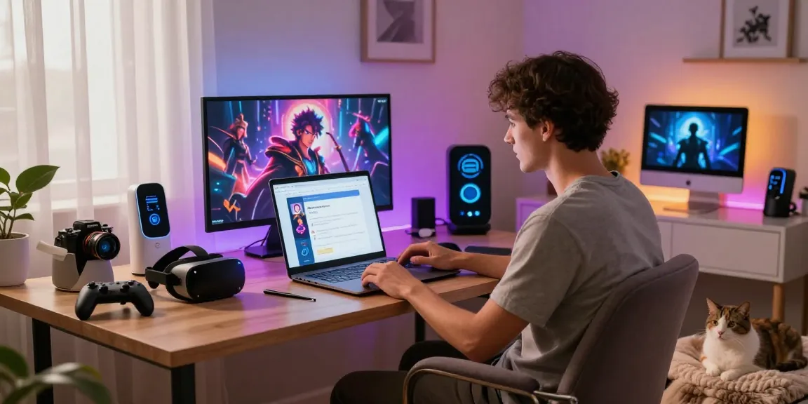 Engaging user chatting with NSFW AI character in a modern home office setting