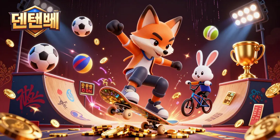 Engage with the thrilling 텐텐벳 casino scene featuring dynamic cartoon characters and vibrant gaming elements.