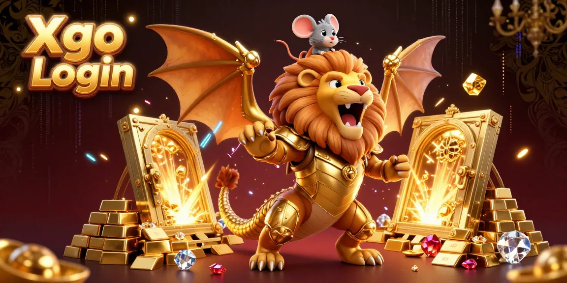 Join the thrilling adventure of Xgo Login with a chimera creature and treasure in a vibrant casino scene.