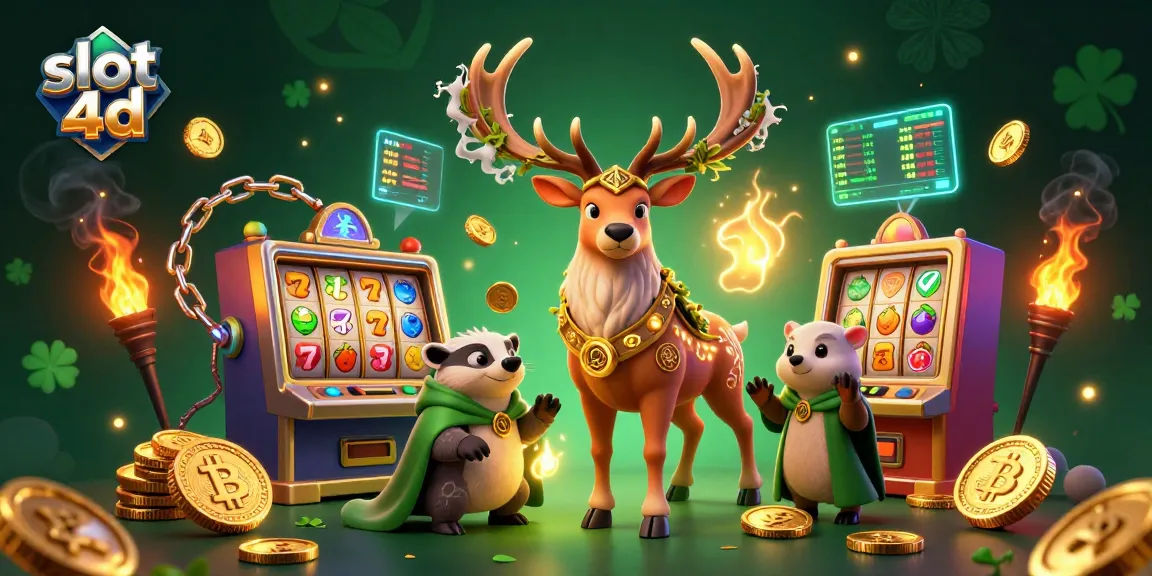 Spin on slot 4d with Celtic druid stag and jackpot symbols in vibrant 3D art.