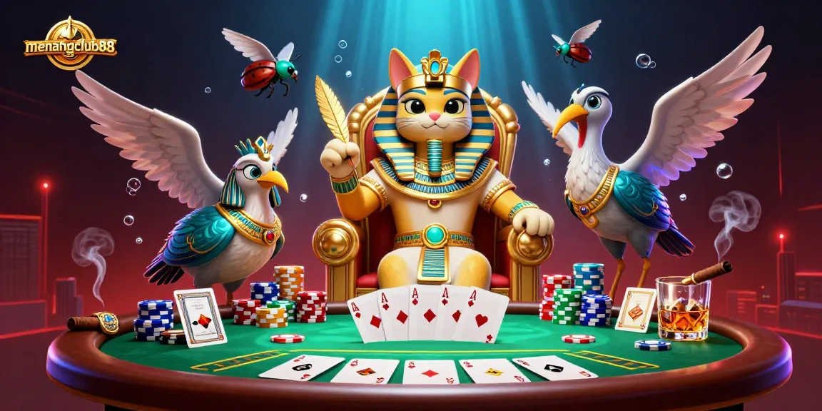 Join the exciting action at menangclub88 with a vibrant poker scene featuring dynamic characters and elements.